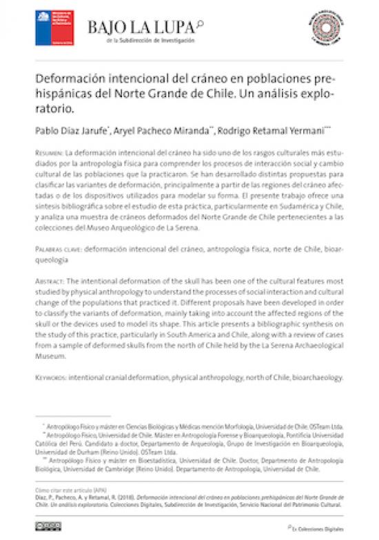 Deformación intencional del cráneo en poblaciones prehispánicas del Norte Grande de Chile. Un análisis exploratorio.